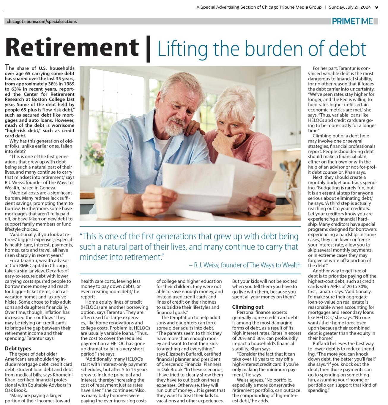 Image of an article in Chicago Tribune on retirement debt
