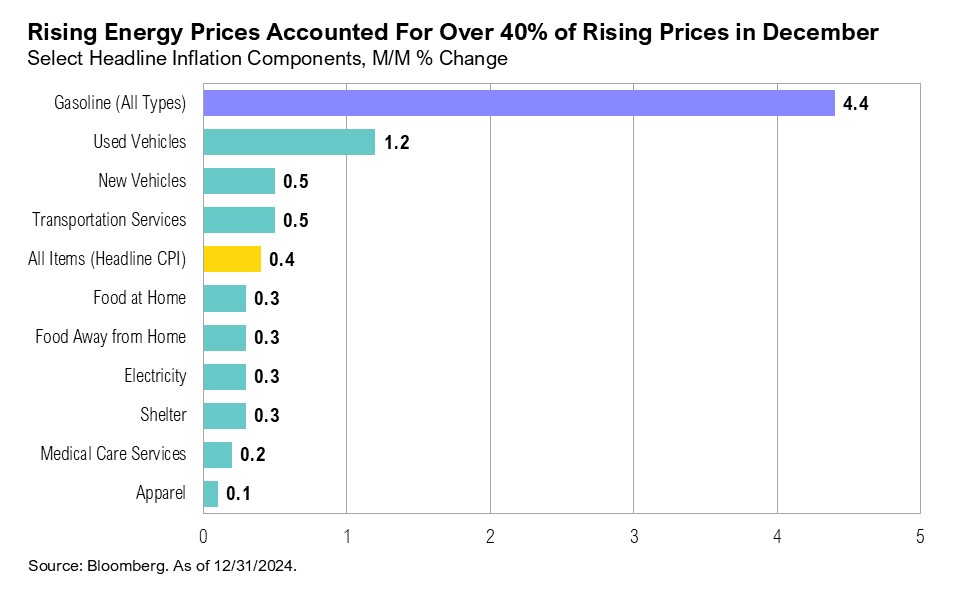 Bar graph titled, "Rising Energy Prices Accounted For Over 40% of Rising Prices in December"