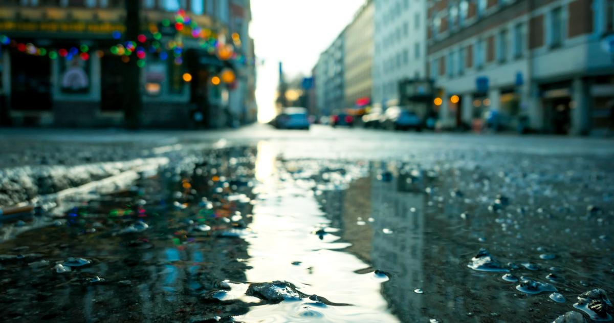 City street with rain puddles